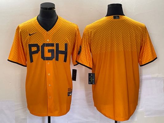 Men's Pittsburgh Pirates Gold 2023 City Connect Replica Blank Jersey1