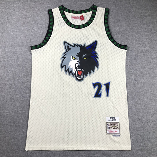Men's Minnesota Timberwolves Kevin Garnett #21 Cream Hardwood Classics Swingman Jersey1