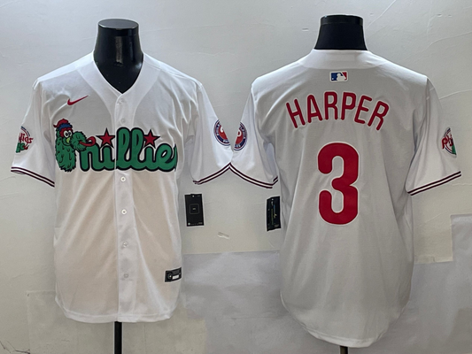 Men's Philadelphia Phillies Bryce Harper #3 White Game Jersey1