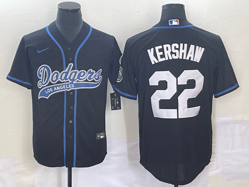 Men's Los Angeles Dodgers Clayton Kershaw #22 Black Player Jersey1 Joint Edition