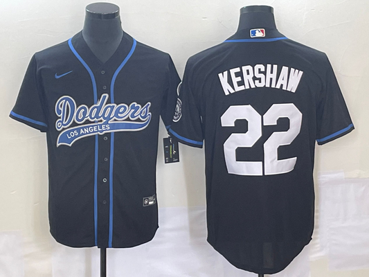 Men's Los Angeles Dodgers Clayton Kershaw #22 Black Player Jersey1 Joint Edition