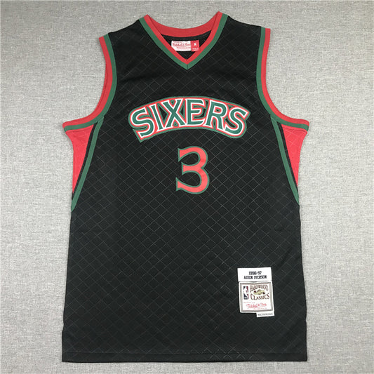 Men's Philadelphia 76ers Allen Iverson Black 1996-97 Hardwood Classics Jersey1