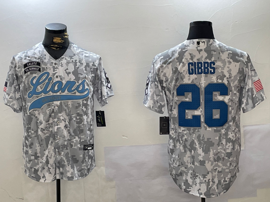 Men's Detroit Lions Jahmyr Gibbs #26 Arctic Camo 2024 Salute to Service Player Jersey1