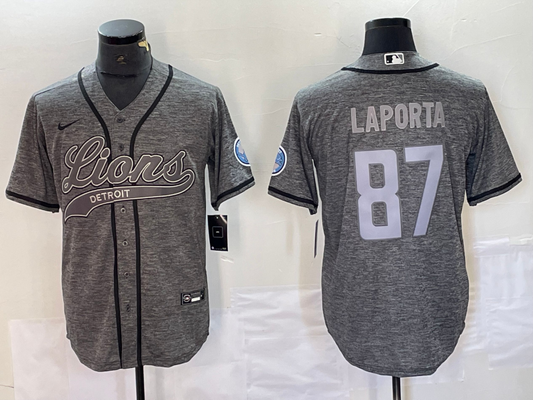 Men's Detroit Lions Sam LaPorta #87 Gray Game Jersey1 Joint Edition