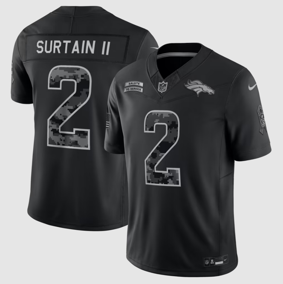 Men's Denver Broncos Patrick Surtain II #2 Black 2026 Salute to Service Stitched Limited Jersey