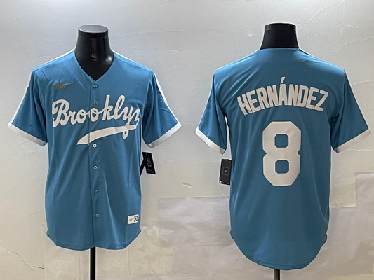 Men's Los Angeles Dodgers Enrique Hernandez #8 Light Blue Cooperstown Collection Limited Player Jersey1