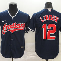 Men's Cleveland Guardians Francisco Lindor #12 Navy Replica Baseball Jersey1