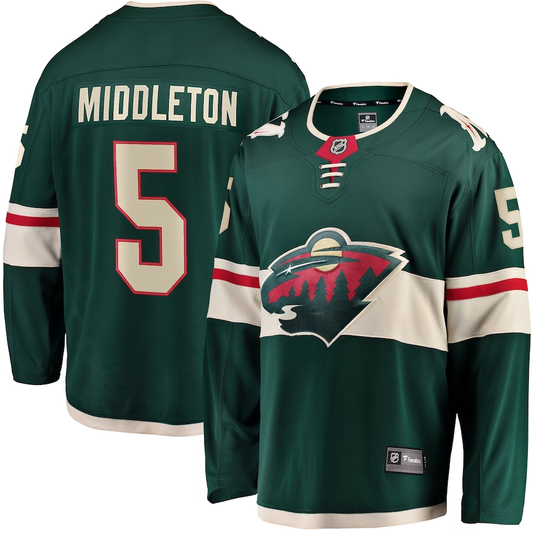 Men's Minnesota Wild Jake Middleton #5 Green Home Breakaway Player Jersey1
