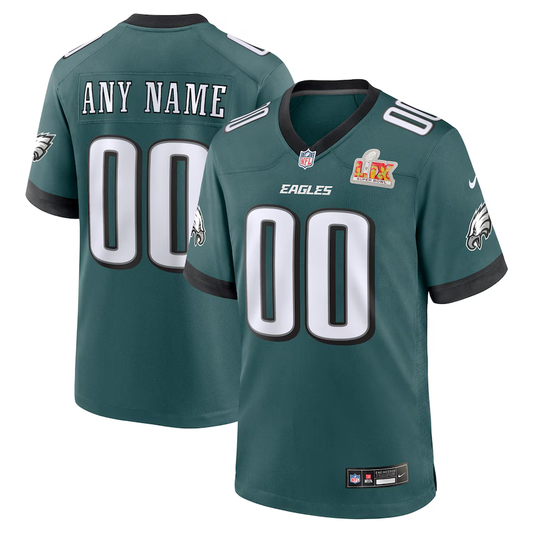 Men's Philadelphia Eagles Midnight Green Super Bowl LIX Custom Game Jersey1