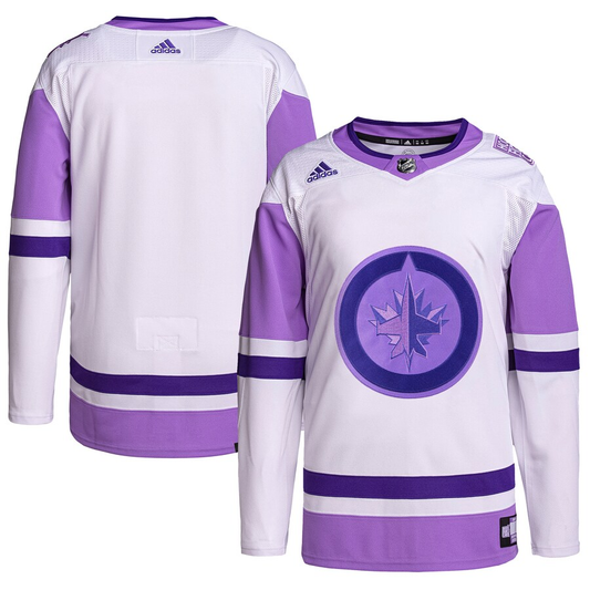 Men's Winnipeg Jets White/Purple Hockey Fights Cancer Primegreen Authentic Blank Practice Jersey1