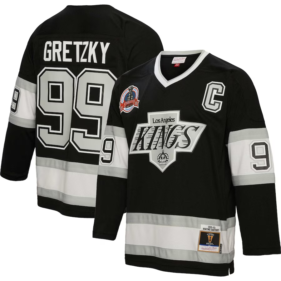 Men's Los Angeles Kings Wayne Gretzky Mitchell #99 Ness Black Big & Tall 1992/93 Blue Line Player Jersey1