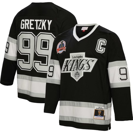 Men's Los Angeles Kings Wayne Gretzky Mitchell #99 Ness Black Big & Tall 1992/93 Blue Line Player Jersey1