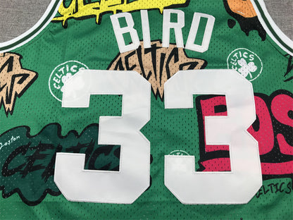 Men's Boston Celtics Larry Bird #33 Green Swingman Graffiti Edition Jersey1