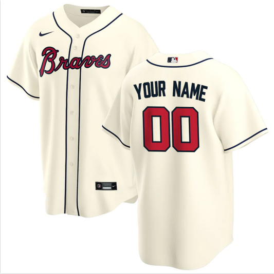 Men's Atlanta Braves Cream Replica Custom Jersey1