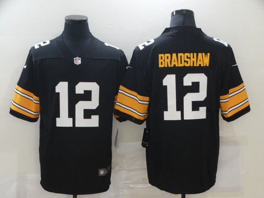 Men's Pittsburgh Steelers Terry Bradshaw #12 Black Player Game Jersey1