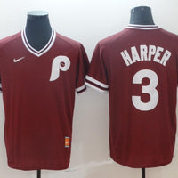 Men's Philadelphia Phillies Bryce Harper #3 Red Replica Player Jersey1