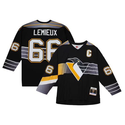Men's Pittsburgh Penguins Mario Lemieux #66 Black Replica Player Jersey1