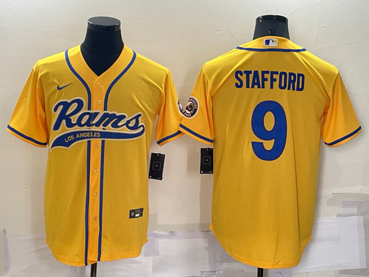 Men's Los Angeles Rams Matthew Stafford #9 Yellow Game Jersey1 Joint Edition