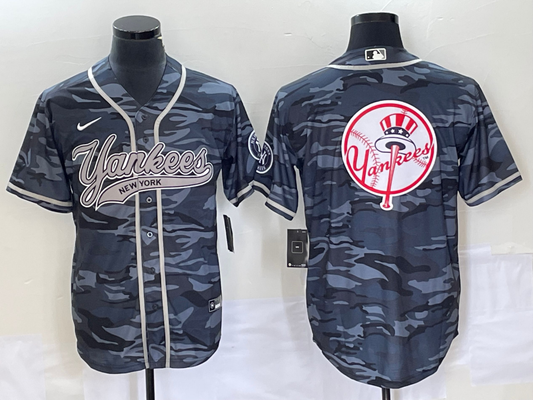 Men's New York Yankees Grey Camouflage Replica Team Jersey1 Joint Edition