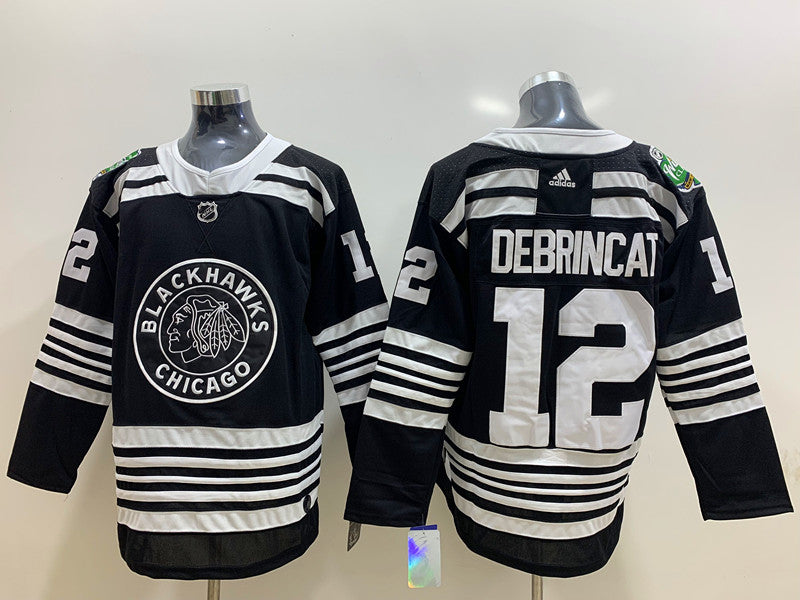 Men's Chicago Blackhawks Alex Debrincat #12 Black Breakaway Player Jersey1