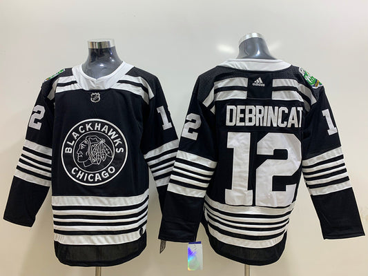 Men's Chicago Blackhawks Alex Debrincat #12 Black Breakaway Player Jersey1
