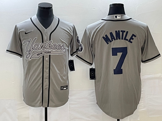 Men's New York Yankees Mickey Mantle #7 Gray Player Jersey1 Joint Edition