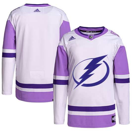 Men's Tampa Bay Lightning White/Purple Hockey Fights Cancer Primegreen Authentic Blank Jersey1