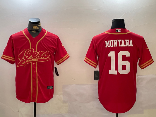Men's San Francisco 49ers Joe Montana #16 Scarlet Team Game Jersey1