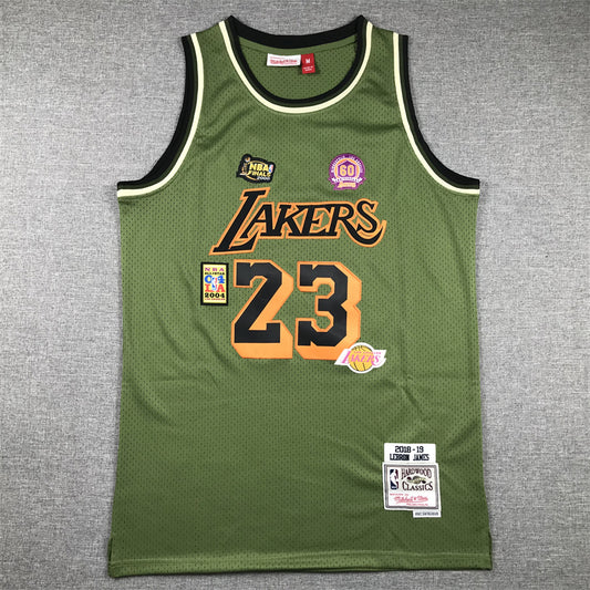 Men's Los Angeles Lakers LeBron James #23 Army Green 2018-19 Hardwood Classics Swingman Jersey1