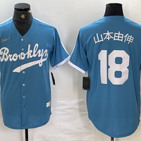 Men's Los Angeles Dodgers Yoshinobu Yamamoto #18 Light Blue Cooperstown Collection Player Jersey1