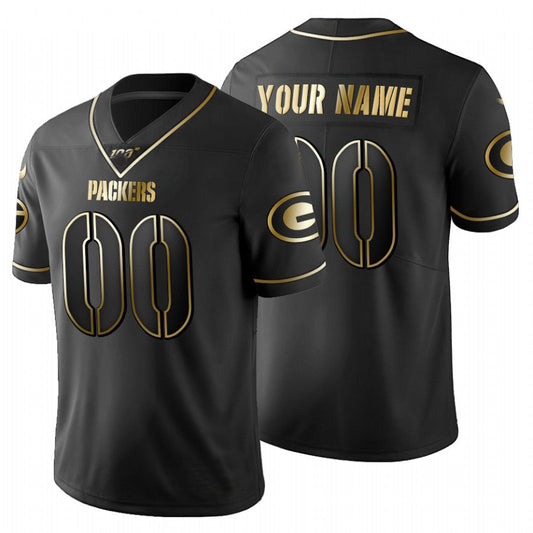 Custom1 Green Bay Packers Black Golden Limited 100 Jersey1 Stitched Football Jerseys