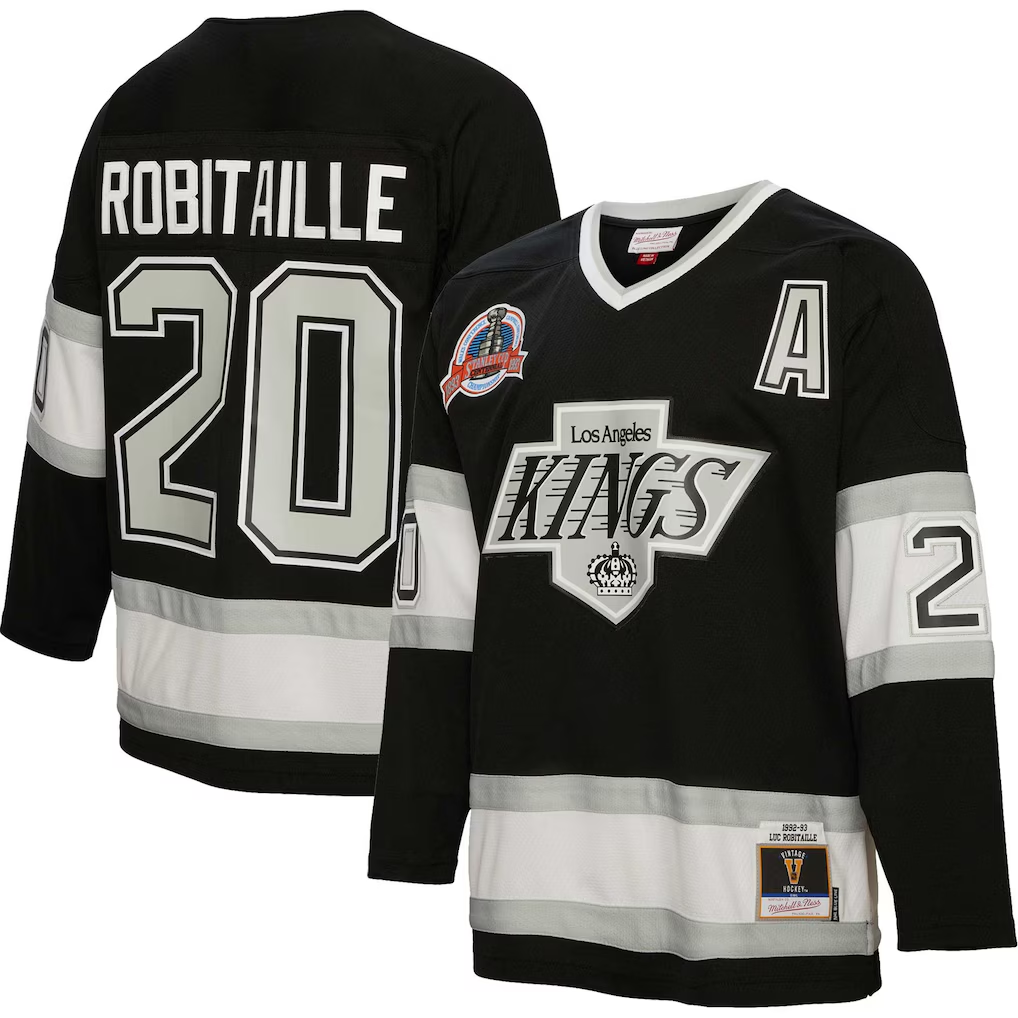 Men's Los Angeles Kings Luc Robitaille #20 Mitchell & Ness Black Alternate Captain Patch 1992/93 Blue Line Player Jersey