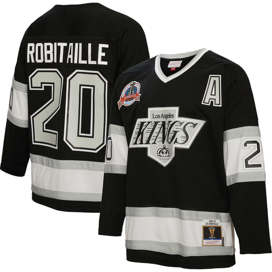 Men's Los Angeles Kings Luc Robitaille #20 Mitchell & Ness Black Alternate Captain Patch 1992/93 Blue Line Player Jersey