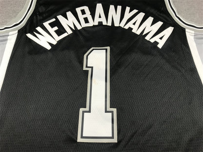 Men's San Antonio Spurs Victor Wembanyama #1 Black 2022/23 Swingman Jersey1 - Icon Edition