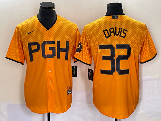 Men's Pittsburgh Pirates Henry Davis #32 Gold 2023 City Connect Replica Player Jersey1
