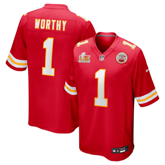 Men's Kansas City Chiefs Xavier Worthy #1 Red Super Bowl LIX Game Jersey1