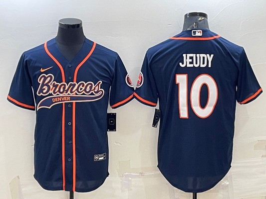 Men's Denver Broncos Jerry Jeudy #10 Navy Game Jersey1 Joint Edition