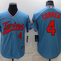 Men's Minnesota Twins Carlos Correa #4 Blue Replica Baseball Jersey1