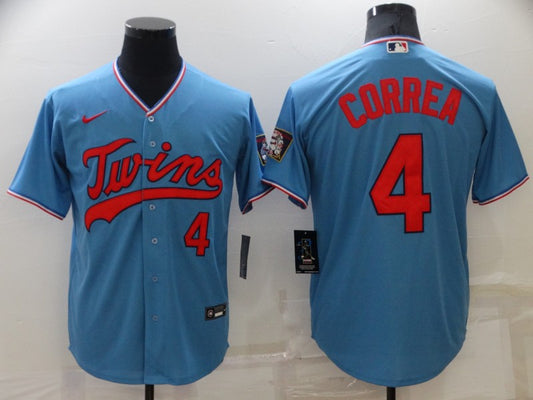 Men's Minnesota Twins Carlos Correa #4 Blue Replica Baseball Jersey1