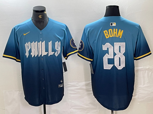 Men's Philadelphia Phillies Alec Bohm #28 Blue 2024 City Connect Limited Player Jersey1