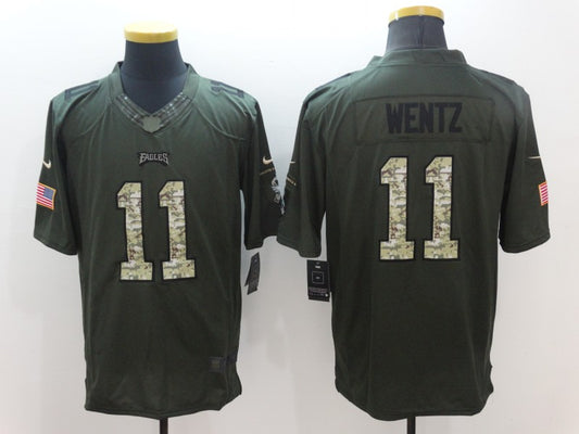 Men's Philadelphia Eagles Carson Wentz #11 Army Green Game Jersey1