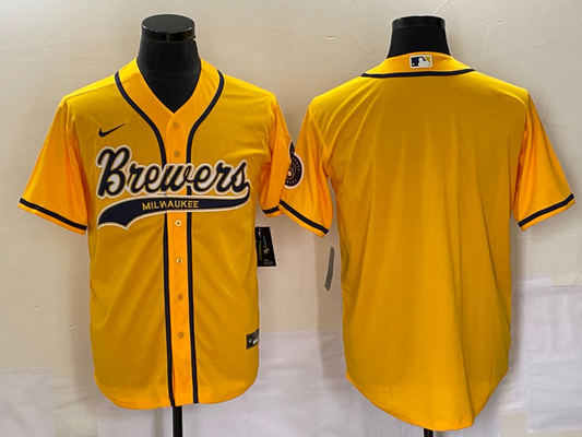 Men's Milwaukee Brewers Yellow Replica Blank Jersey1 Joint Edition