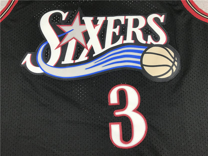 Men's Philadelphia 76ers Allen Iverson #3 Black Throwback Swingman Jersey1