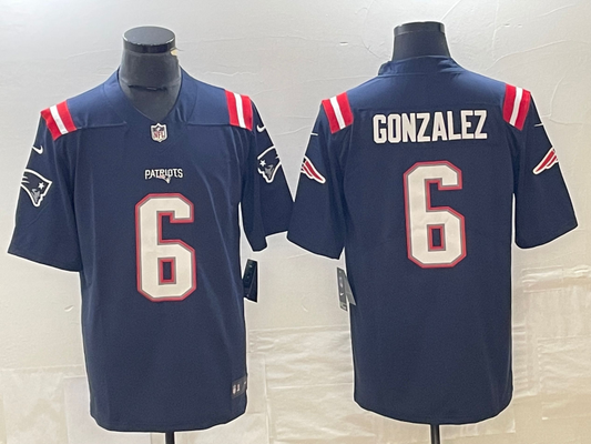 Men's New England Patriots Christian Gonzalez #6 Navy Team Game Jersey1