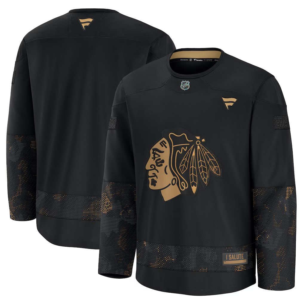 Men's Chicago Blackhawks Fanatics Black 2024 Military Appreciation Practice Blank Jersey