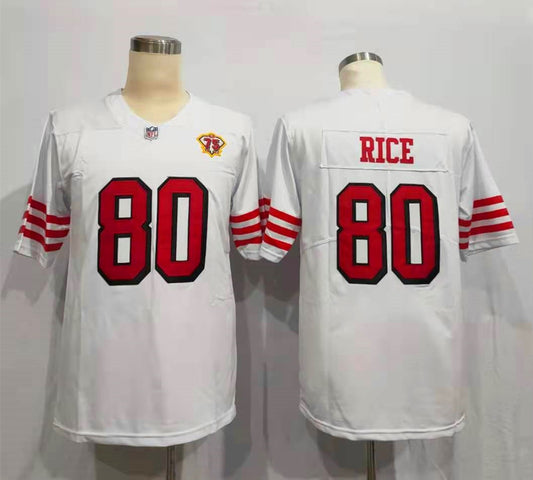 Men's San Francisco 49ers Jerry Rice White 75th Anniversary Game Player Jersey1