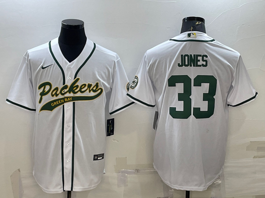 Men's Green Bay Packers Aaron Jones #33 White Game Jersey1 Joint Edition
