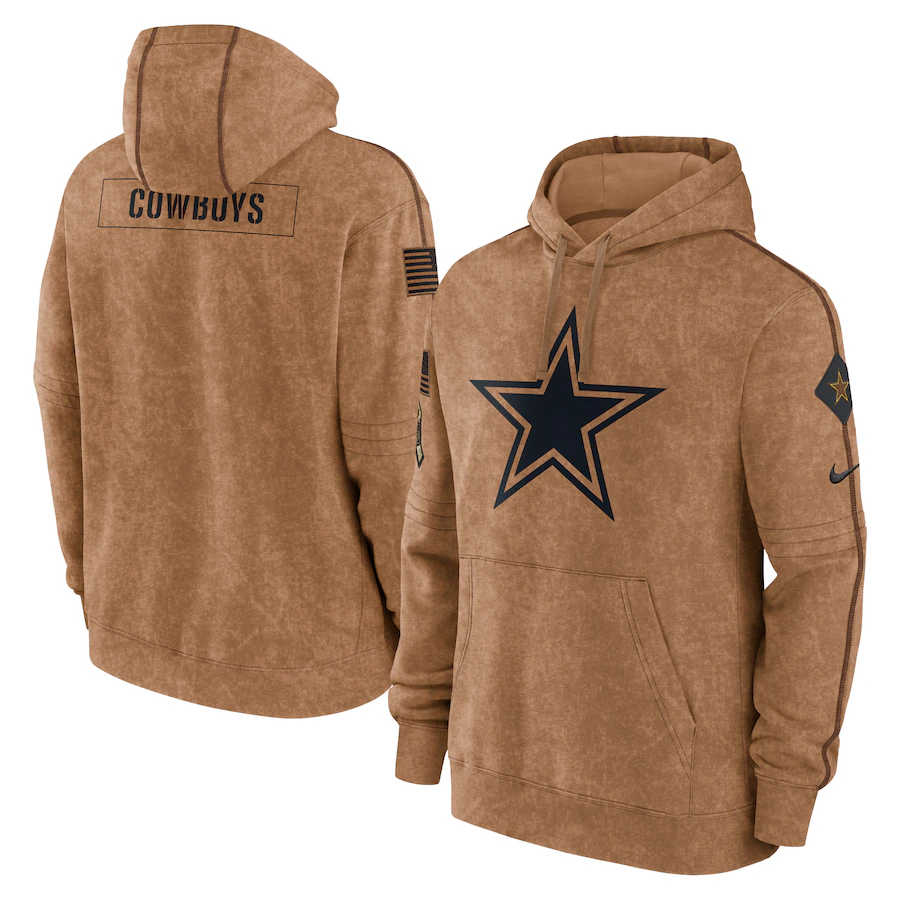 Dallas Cowboys Brown 2023 Salute To Service Pullover Hoodie - JerseysFreak