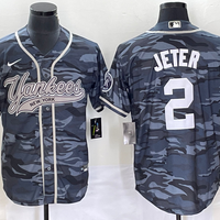 Men's New York Yankees Derek Jeter #2 Grey Camouflage Player Jersey1 Joint Edition