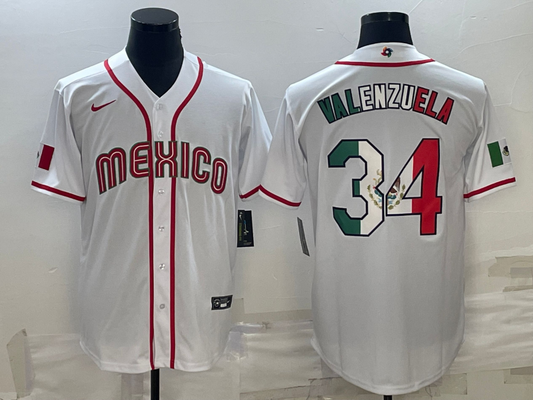 Men's 2023 World Baseball Classic #34 Fernando Valenzuela Mexico White Jersey1
